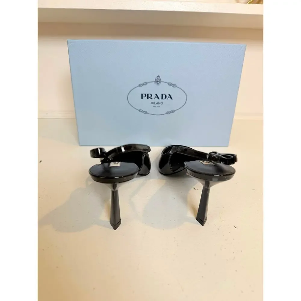 NWB Prada Patent Leather Slingback Pumps Black Womens Size 36